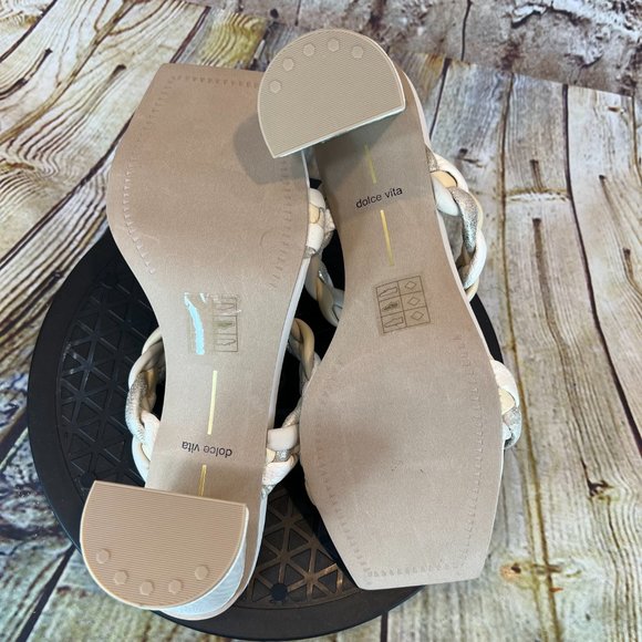 Dolce Vita Braided White Ivory Silver Strap Open Square Toe Block Heels Size 9.5 - Picture 6 of 8